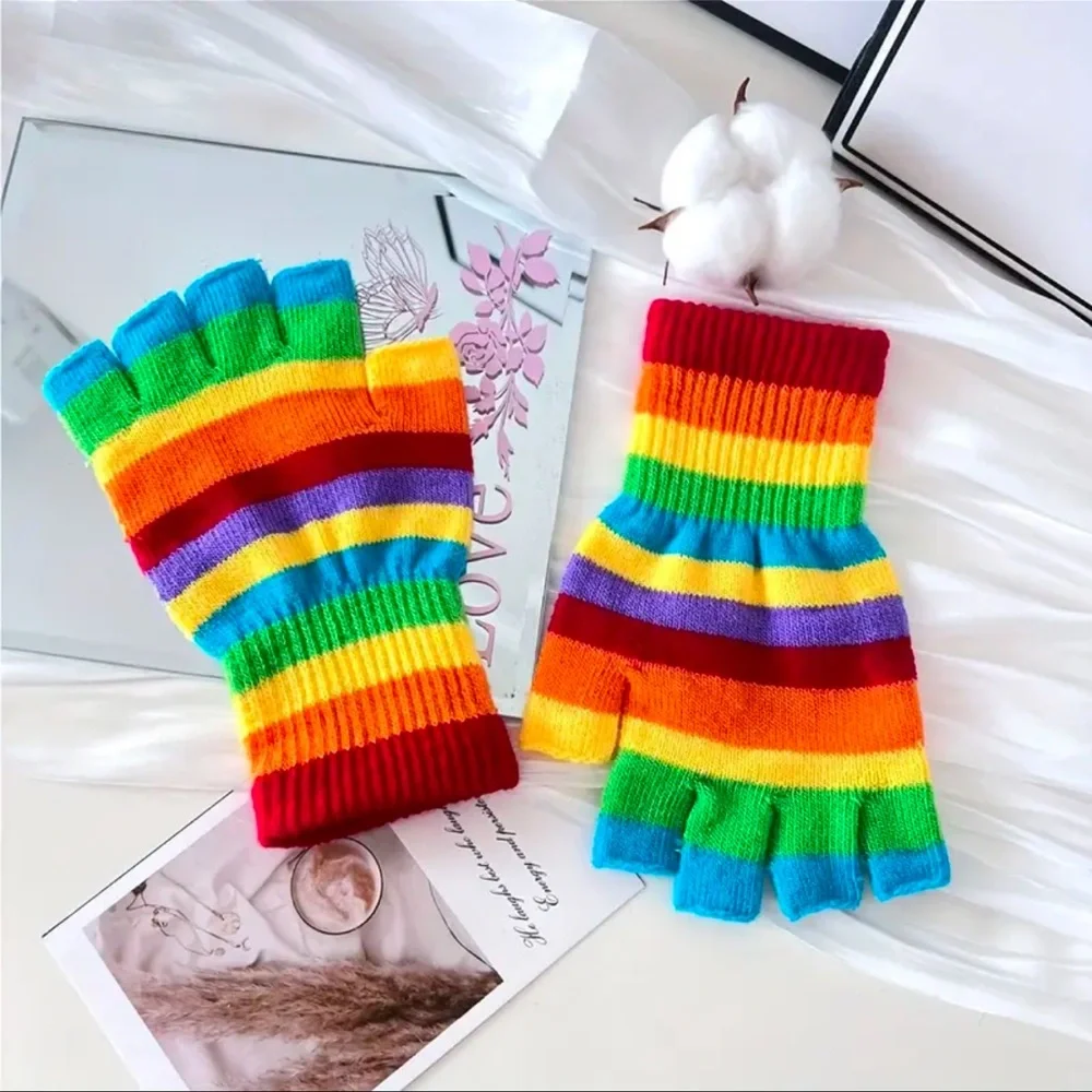 Glove’s 1 pair NEW Rainbow Colors Half Finger Gloves